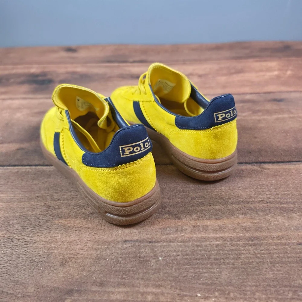 Polo Ralph Lauren Bedford Sneaker Mens 7.5 Yellow Good Suede Low Top Gum Sole